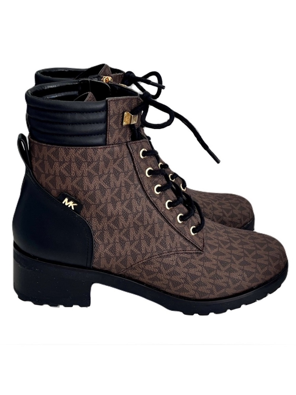 Michael Kors Signature Brown and Black Lug Sole Combat Boots, Size 10